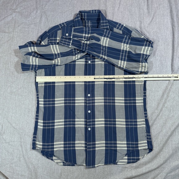 J Crew Shirt Mens Large Blue Gray Plaid Lightweight Chambray‎ Button Up Casual - Picture 6 of 10